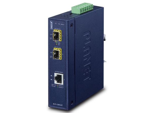 IGT-1205AT Industrial GigE Media Conv. 1xRJ45, 2x 100/1000 SFP, 12-48V DC 