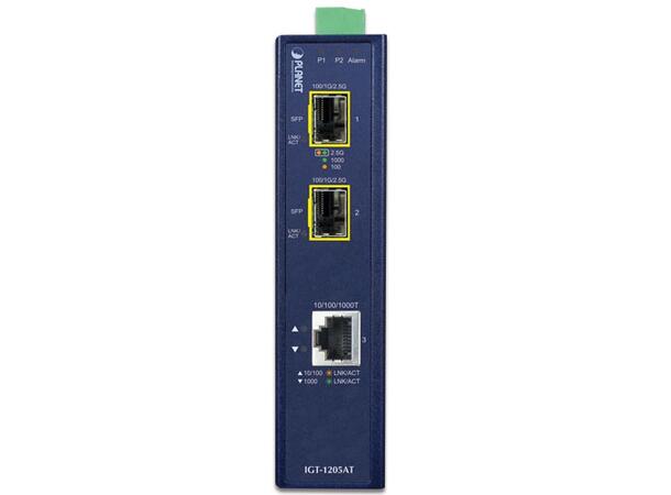IGT-1205AT Industrial GigE Media Conv. 1xRJ45, 2x 100/1000 SFP, 12-48V DC 