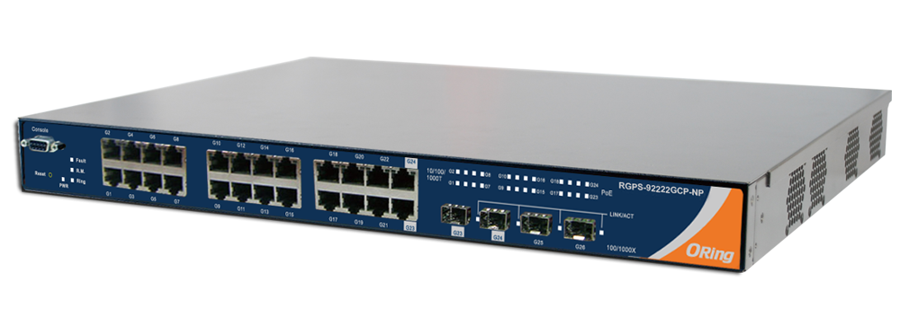 ORING-RGPS-92222GCPP ORing Industrial Networking Corp. RGPS-92222GCP-NP-P ORing GigE 24x RJ45 + 4x SFP, AC Rackmount Switch, 720W PoE