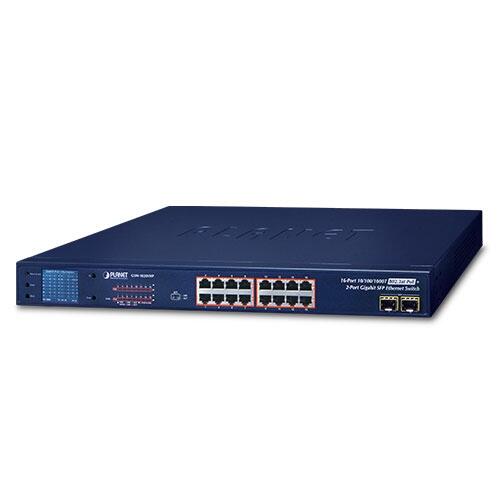 PLN-GSW-1820VHP PLANET GSW-1820VHP PLANET 16x GE 802.3at PoE, 2x 1000X SFP Gigabit Switch with smart LCD