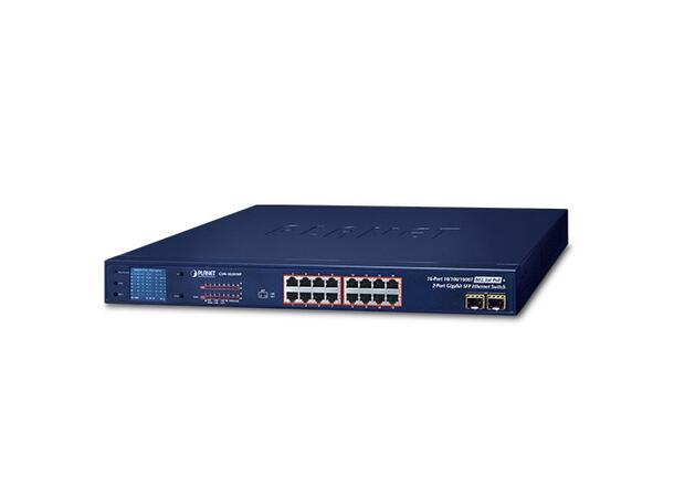 PLANET 16x GE 802.3at PoE, 2x 1000X SFP Gigabit Switch with smart LCD