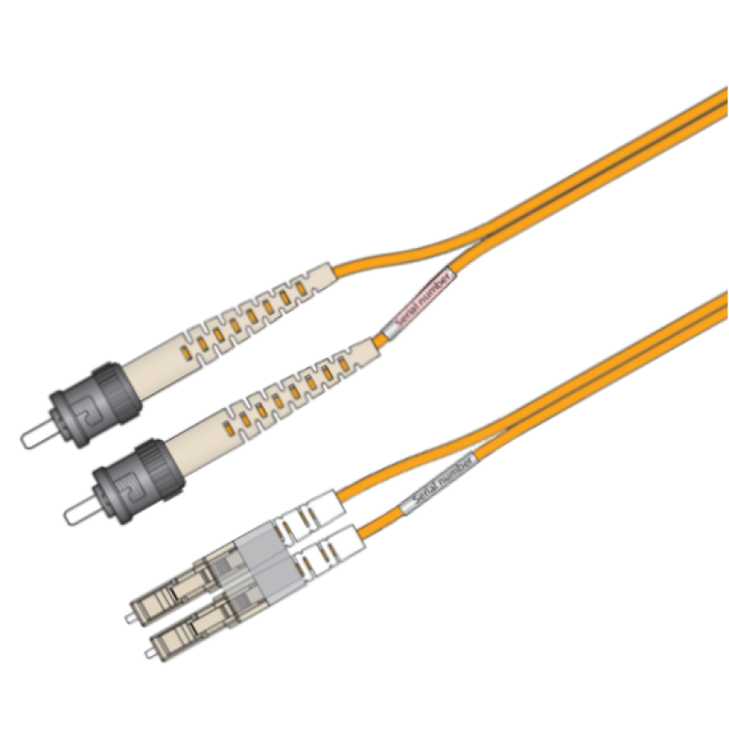 P-MM5-D2O-LCP-STP-xx Fiberworks AS  Snor MM DPX LC/PC-ST/PC xx m 50/OM2 2x ø2mm Oransje