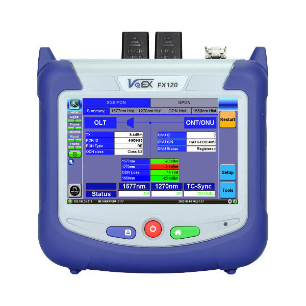 VeEX FX120 XGS-PON/GPON-analysator m/RF 1270/1310//1490/1577 nm, SC/APC