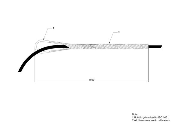 ADSS Endefeste med kause, 2,5 kN Til ADSS QXAE G144~G216 (ø14,9 ± 0,5 mm) 