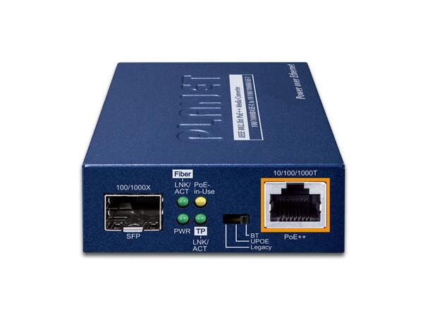 GUP-805A 60W PoE GigE Media Converter RJ45 + SFP Port, 802.3bt PoE++