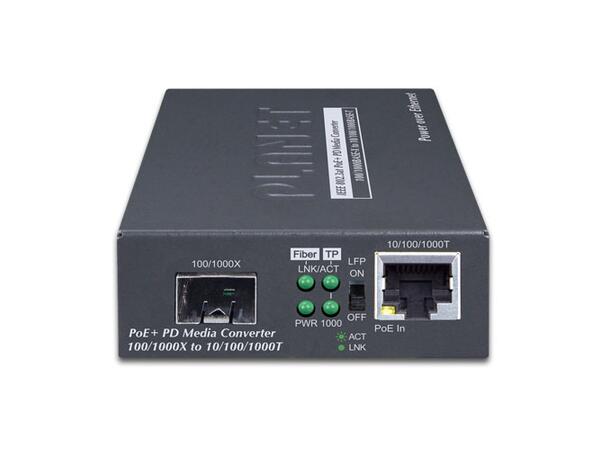 GT-805A-PD Gig Ethernet Media Converter PoE powered, 100/1000Base SFP - RJ45 
