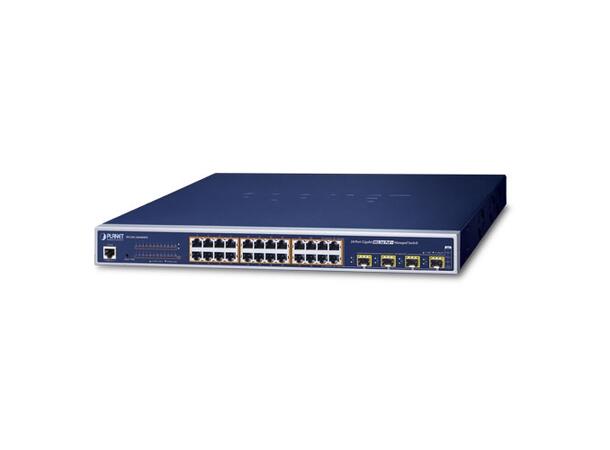 PLANET L2+/L4 24x GE RJ45 802.3at PoE+ 4 shared 100/1000X SFP Managed  Switch