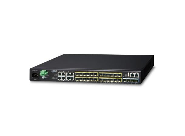 PLANET L3 24x SFP, 8x RJ45, 4x 10G SFP+ Stackable Managed Gigabit Switch, 2x DC