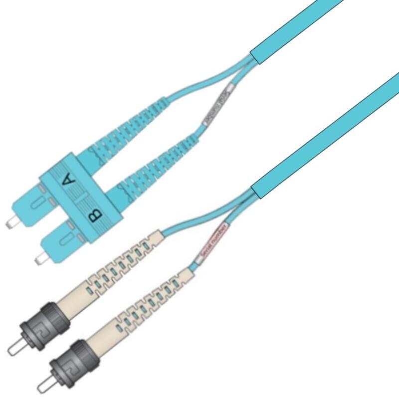 P-OM3-D5T-SCP-STP-05 Fiberworks AS  Snor MM DPX Forsterk SC/PC-ST/PC 5 m 50/OM3 BIF 3x5mm Aqua