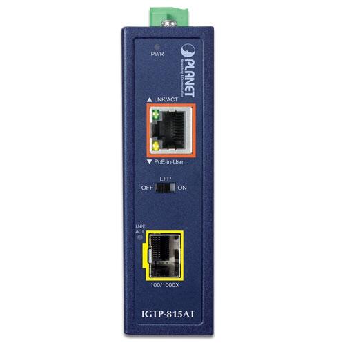 MC-PLANET-IGTP-815AT PLANET IGTP-815AT Industriell 100/1000Base Media Converter PoE+ 802.3at, RJ45 og SFP