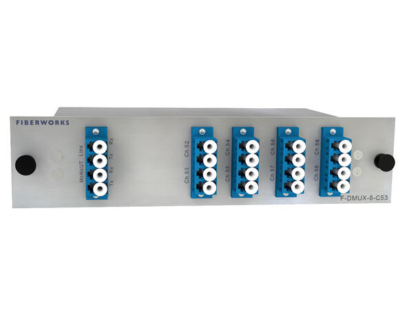 Fiberworks 8 ch. DWDM Mux+Demux for C53 ITU ch. 52-59, 100GHz, Monitor ports, LC 