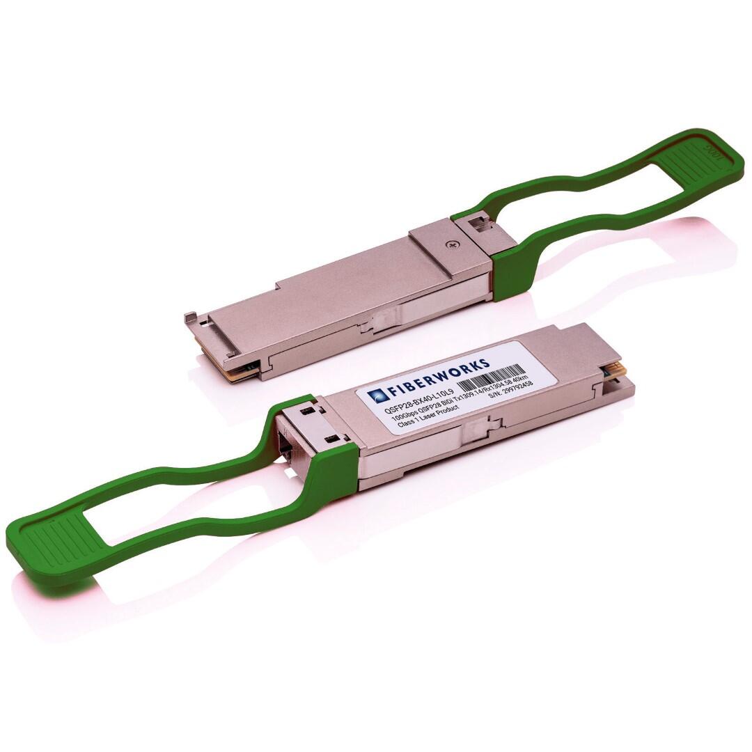 QSFP28-BX40-L10L9 Fiberworks AS  QSFP28, BiDi, 100GBASE, 40 km Tx1309.14/Rx1304.58nm, 18dB, SM, LC