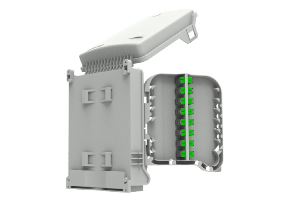 Veggboks inne/ute 72 skjøter IP55 Med skjøtekassetter og 24*SC/APC adapter 