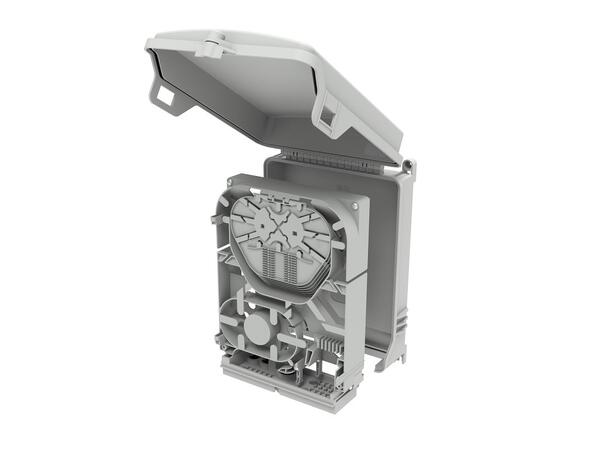 Veggboks inne/ute 72 skjøter IP55 Med skjøtekassetter og 24*SC/APC adapter 