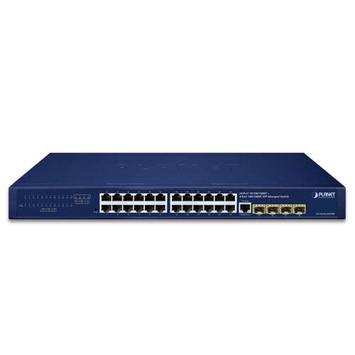 PLN-GS-4210-24T4SR PLANET GS-4210-24T4SR PLANET 24x GigE RJ45, 4x 100/1000X SFP Gigabit managed Ethernet Switch, AC+DC