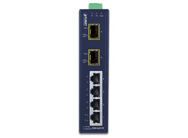 PLANET 4x 10/100-TX RJ45, 2x 100X SFP Fast Ethernet Industrial Ethernet Switch 