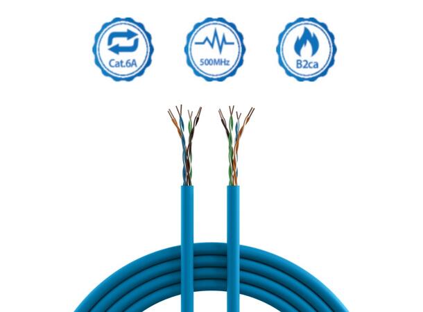Kabel Cat.6A U/UTP 500Mhz AWG23, Blå 305m rull i boks, CPR B2ca 