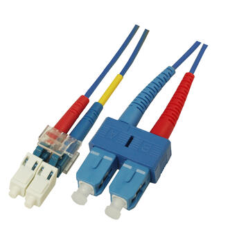 P-SM9-D2B-LCU-SCU.75 Fiberworks AS  Snor SM DPX LC/UPC-SC/UPC 0,75 m 9/OS2 G.657.A2 2x &#248;2mm Bl&#229;