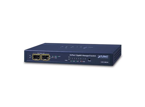PLANET 8x GigE RJ45, 2x 100/1000X SFP Gigabit managed Ethernet Switch, PoE PD