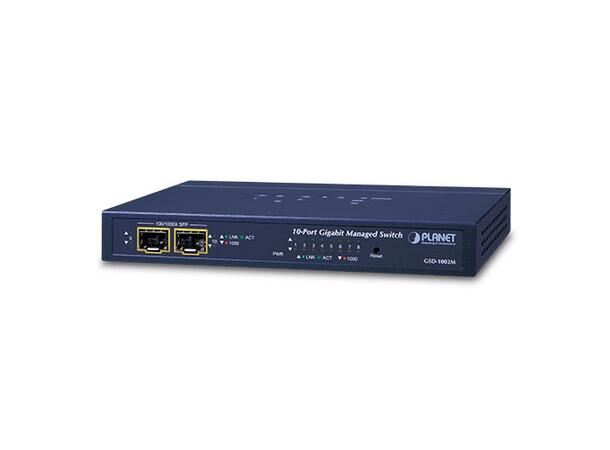 PLANET 8x GigE RJ45, 2x 100/1000X SFP Gigabit managed Ethernet Switch, PoE PD 