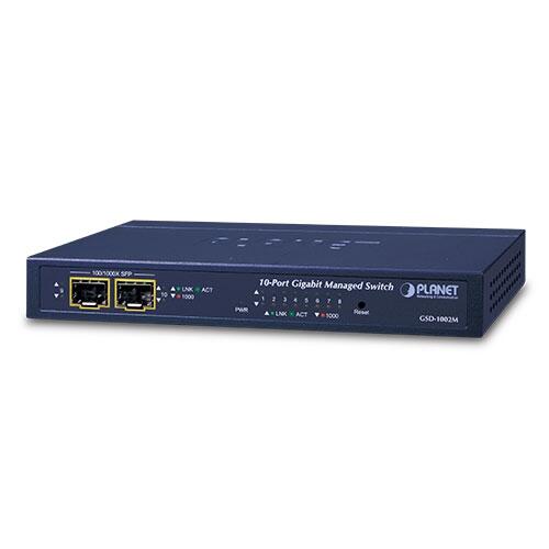 PLN-GSD-1002M PLANET GSD-1002M PLANET 8x GigE RJ45, 2x 100/1000X SFP Gigabit managed Ethernet Switch, PoE PD