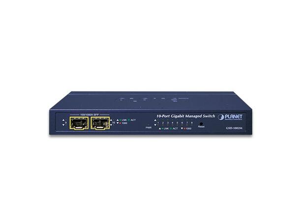 PLANET 8x GigE RJ45, 2x 100/1000X SFP Gigabit managed Ethernet Switch, PoE PD 