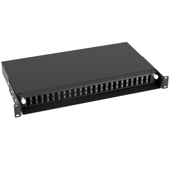 SP-FP10S-24LCQ-EMPTY Fiberworks AS  Panel 1U svart m/skuff for 24xLC-QUAD Med installasjonssett