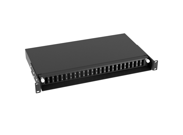 Panel 1U svart m/skuff for 24xLC-QUAD Med installasjonssett 