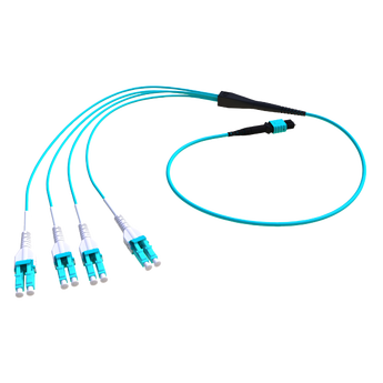 P-OM3-M3A-MTF-8LC1.5 Fiberworks AS  Forgrening MM MPO8(f) - 8x LC/PC 1,5 m 50/OM3 BIF ø3 mm Aqua Elite