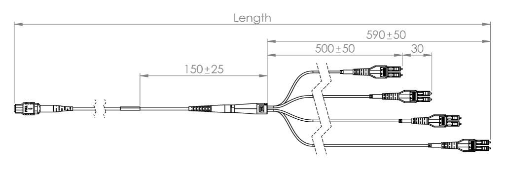 P-OM3-M3A-MTF-8LC1.5 Fiberworks AS  Forgrening MM MPO8(f) - 8x LC/PC 1,5 m 50/OM3 BIF ø3 mm Aqua Elite