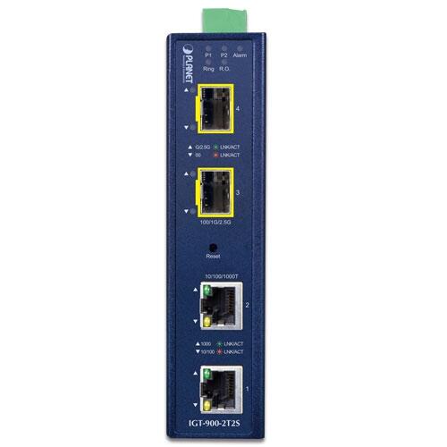MC-PLANET-IGT-900-22 PLANET IGT-900-2T2S IGT-900-2T2S DC GigE Media Converter 2xSFP &amp; 2xRJ45, 12-48V DC, ind., managed