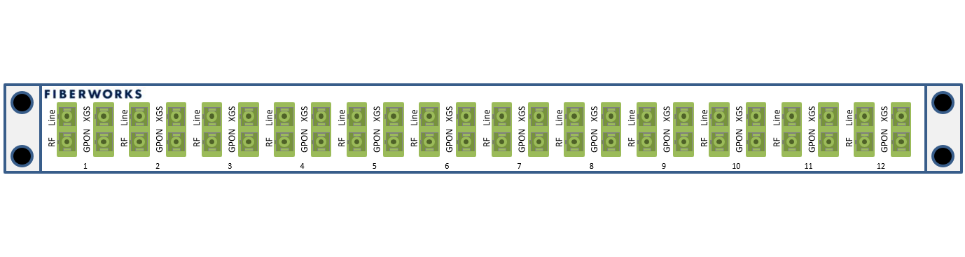F-CEX-GXR12-SCA-1U Fiberworks AS  Fiberworks PON CEx mux, 1U 19&quot;, SC/APC 12x GPON + RF + XGS-PON