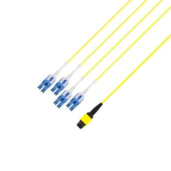 P-7A1-M3Y-MFb8LU-1.5 Fiberworks AS  Fout SM MPO/APC12(f)-8xLC/UPC pol B 1,5m 9/OS2 G.657.A1, Base-8, Gul, Elite