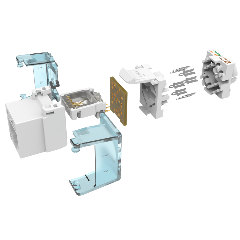 CU-KS-UTP-CAT6A-ML Fiberworks AS  Keystone Jack RJ45 UTP Cat.6A/Class EA Unshielded 180°, toolless with shutter
