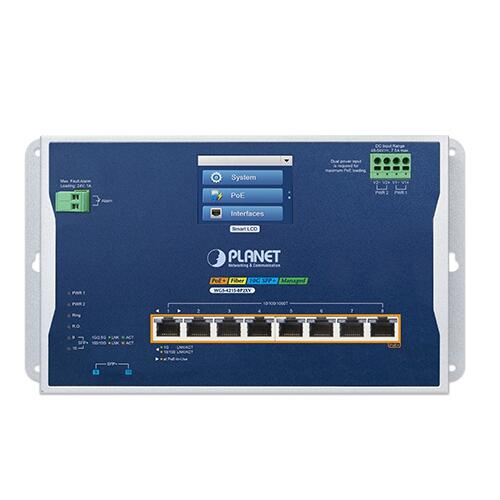 PLN-WGS-4215-8P2XV PLANET WGS-4215-8P2XV PLANET L2+ 8x GE RJ45 802.3at PoE+ 2x 10G SFP+ wall-mount Ind. Switch w/LCD