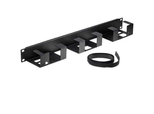 19" 1U cable guide 6 loops Black RAL9005 with black velcro strips 