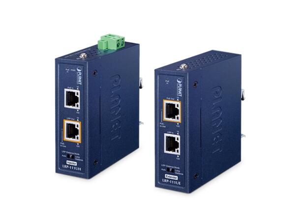 Industrial long reach PoE kit, 10/100M RJ45-RJ45, 12-48V DC, Injector+ Extender 