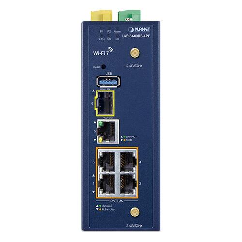 PLN-IAP-3600BE-4PF PLANET IAP-3600BE-4PF PLANET WiFi 7 Access Point / PoE+ switch 4x 1G PoE+, 1x 1G RJ45, 1x 2.5G SFP