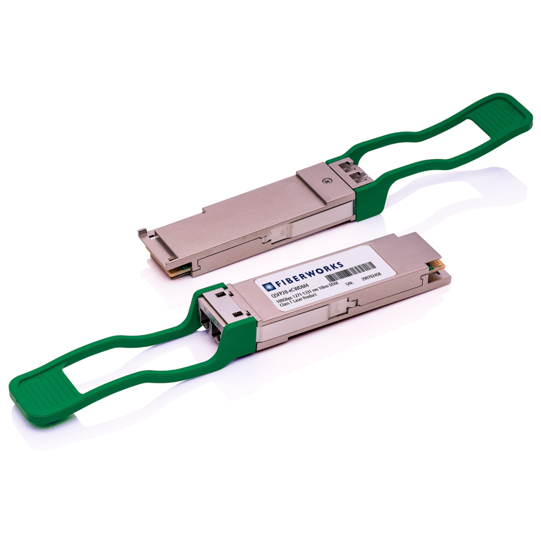 QSFP28-eCWDM4-CO Fiberworks AS  QSFP28, 100GBASE-CWDM4, 10 km CWDM 1270-1330nm, 7dB, SM, Coriant