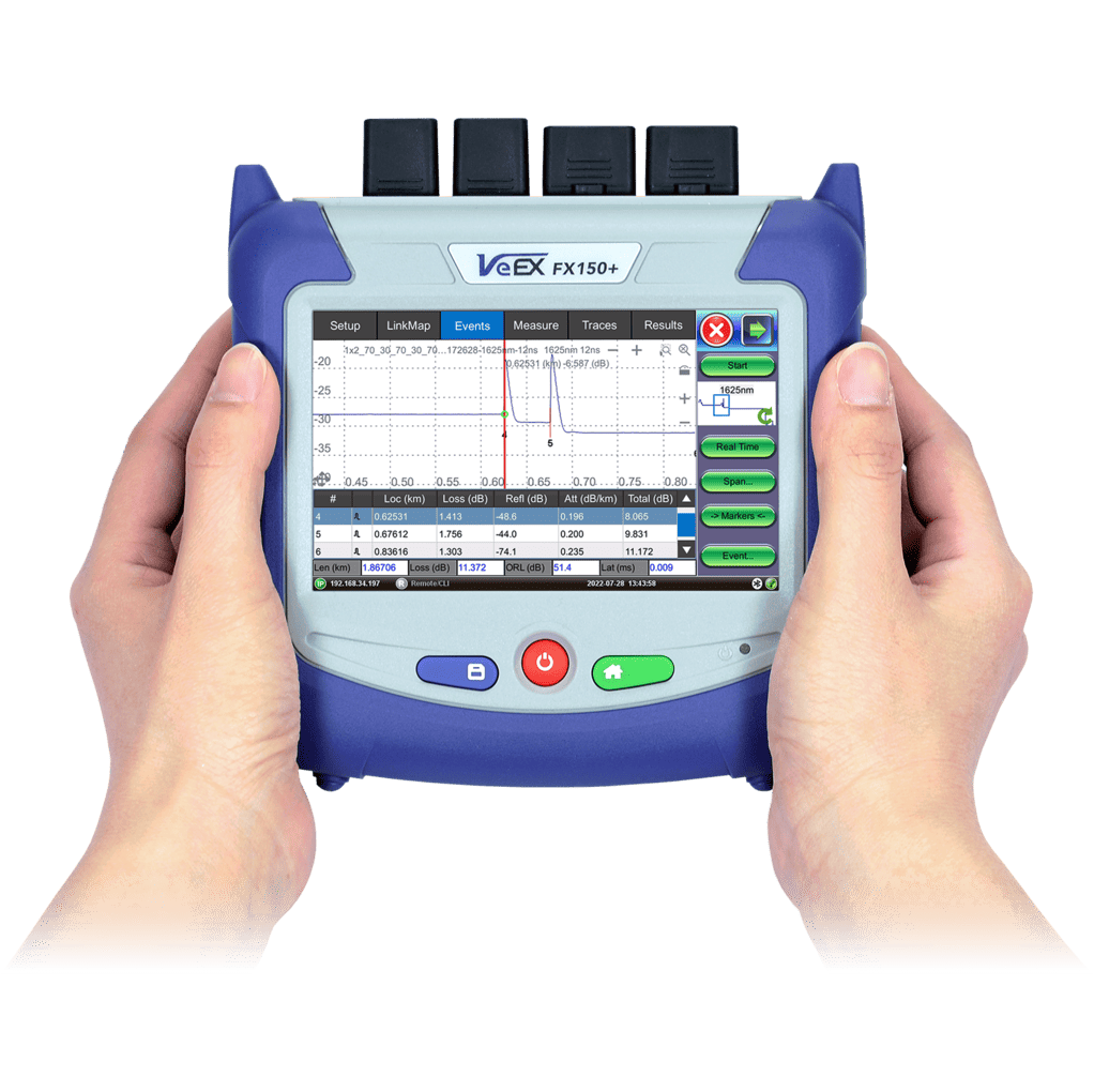 VX-FX150-SM3565-3 VeEX Z06-05-063P VeEX FX150+ OTDR 1310/1550//1650nm 46/44//40dB PON Optimalisert OPM/OLS/VFL