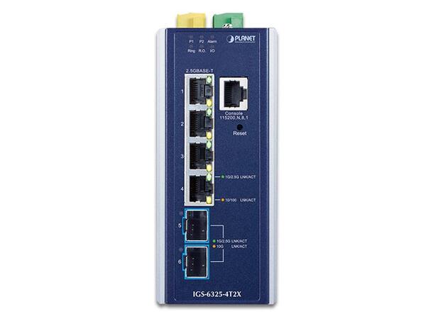 PLANET 4x 2.5G RJ45, 2x 1G/2.5G/10G SFP+ Managed L3 Industrial Switch, DIN 