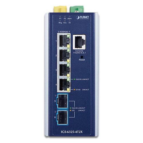PLN-IGS-6325-4T2X PLANET IGS-6325-4T2X PLANET 4x 2.5G RJ45, 2x 1G/2.5G/10G SFP+ Managed L3 Industrial Switch, DIN