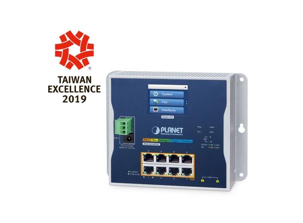 PLANET L2+ 8x GE RJ45 802.3at PoE+ 2x 2.G SFP wall-mount Ind. Switch w/LCD 