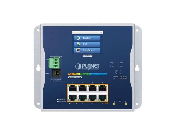 PLANET L2+ 8x GE RJ45 802.3at PoE+ 2x 2.G SFP wall-mount Ind. Switch w/LCD 