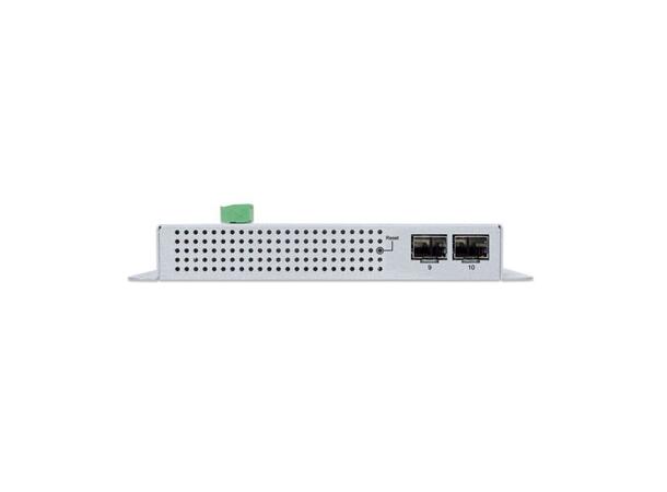 PLANET L2+ 8x GE RJ45 802.3at PoE+ 2x 2.G SFP wall-mount Ind. Switch w/LCD 