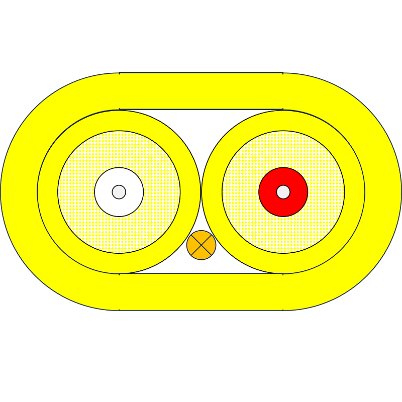 P-SM9-D5Y-LCU-SCA-xx Fiberworks AS  Snor SM DPX Forsterket LC/UPC-SC/APC x m 9/OS2 G.657.A1 3x5mm Gul
