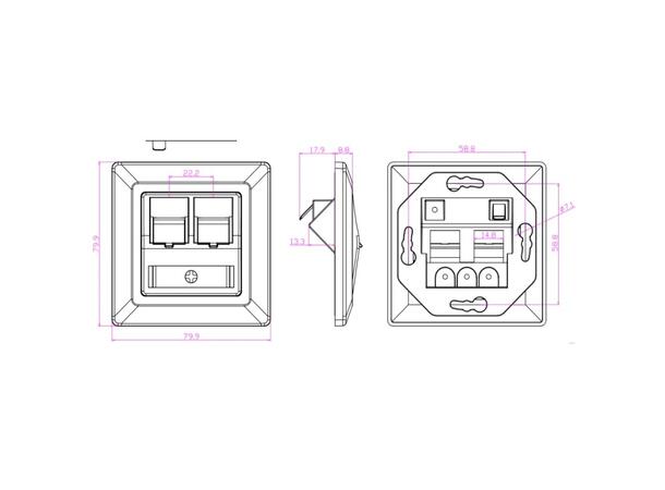 Vegguttak skrå UTP/STP 2xRJ45 Keystone Med lukker, for STP/UTP modul 