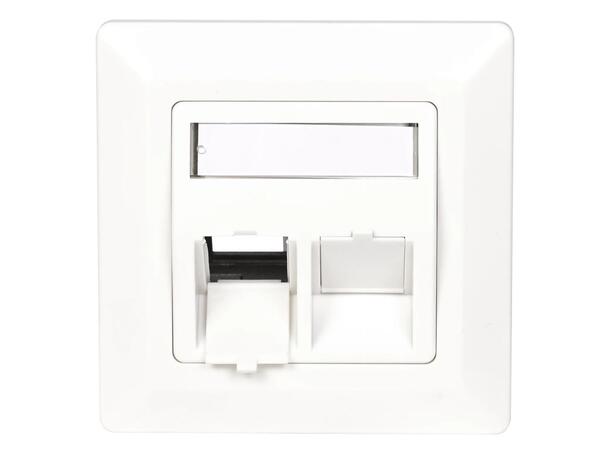 Vegguttak skrå UTP/STP 2xRJ45 Keystone Med lukker, for STP/UTP modul 