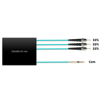 F-1x3SPLIT33-OM3-STL Fiberworks AS  Fiberworks 1x3 power splitter OM3 3x33% 2 mm patchcord style, for VCSEL, LC / ST