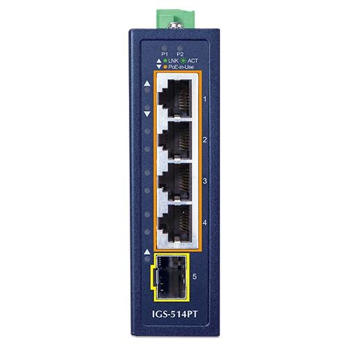 MC-PLANET-IGS-514PT PLANET IGS-514PT IGS-514PT DC IP30 PoE GigEthernet Switch 1x SFP,4x PoE RJ45, 48-54V DC, ind.temp.